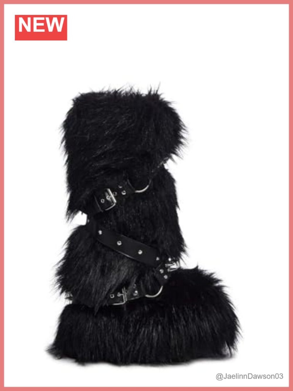 Faux Fur Knee High Platform Boots Wedge Heel Buckle Straps